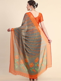 Leeza Store Women's Grey Chiffon Brasso Abstract Bandhani Printed Trendy Saree With Running Blouse Piece - LZPKSAKKI-GREY - Grey