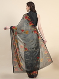 Leeza Store Women's Grey Chiffon Brasso Fancy Abstract Floral Printed Trendy Saree With Running Blouse Peice - LZPKSCHAND-GREY - Grey
