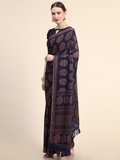 Leeza Store Women's Navy Blue Maroon Poly Chiffon Fancy Printed Trendy 2023 Tassels Latkan Saree With Running Blouse Piece - LZPKSISHI-Navy Blue - Navy Blue