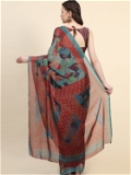 Leeza Store Women's Navy Chiffon Brasso Fancy Abstract Printed Trendy Saree With Running Blouse Piece - LZPKSROSE-NAVY - Blue
