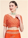 Leeza Store Women's Orange Poly Chiffon Fancy Printed Trendy 2023 Tassels Latkan Saree With Running Blouse Piece - LZPKSKEYA-Orange - Orange