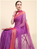 Leeza Store Women's Puple Viscose Georgette Latest Design Fancy Printed Trendy 2023 Tassels Latkan Zari Border Saree With Running Blouse Peice - LZPKSJOHN-Purple - Purple