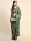Leeza Store Women's Rama Chiffon Brasso Fancy Abstract Floral Printed Trendy Saree With Running Blouse Piece - LZPKSDMN-RAMA - Teal