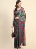 Leeza Store Women's Rama Chiffon Brasso Fancy Abstract Printed Trendy Saree With Running Blouse Piece - LZPKSROSE-RAMA - Green