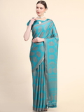 Leeza Store Women's Rama Poly Chiffon Fancy Printed Trendy 2023 Tassels Latkan Saree With Running Blouse Piece - LZPKSISHI-Rama - Rama