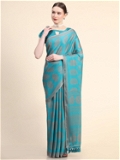 Leeza Store Women's Rama Poly Chiffon Fancy Printed Trendy 2023 Tassels Latkan Saree With Running Blouse Piece - LZPKSISHI-Royal Blue - Rama