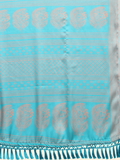 Leeza Store Women's Rama Poly Chiffon Fancy Printed Trendy 2023 Tassels Latkan Saree With Running Blouse Piece - LZPKSISHI-Royal Blue - Rama