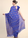 Leeza Store Women's Royal Blue Poly Chiffon Fancy Printed Trendy 2023 Tassels Latkan Saree With Running Blouse Piece - LZPKSISHI-Royal Blue - Royal Blue