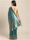 Leeza Store Silk Blend Golden Zari Floral Pattern Woven Banarasi Patola Saree With Blouse Piece - Turquoise