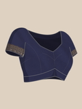 Leeza Store Silk Blend Golden Zari Floral Pattern Woven Banarasi Patola Saree With Blouse Piece - Navy Blue