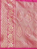 Leeza Store Silk Blend Zari Ethnic Motifs Floral Pattern Border Banarasi Saree With Blouse Piece - Hot Pink