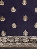 Leeza Store Silk Blend Zari Ethnic Motifs Floral Pattern Border Banarasi Saree With Blouse Piece - Navy Blue