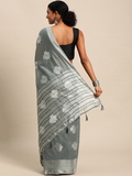 Leeza Store Tissue Silk Silver Zari Floral Ethnic Motifs Saree With Blouse Piece - Grey