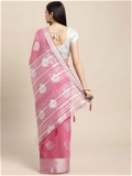 Leeza Store Tissue Silk Silver Zari Floral Ethnic Motifs Saree With Blouse Piece - Pink