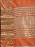 Leeza Store Women's Cotton Silk Golden Zari Border Jacquard Woven Plain Solid Saree with Unstitched Blouse Piece - Orange