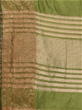 Leeza Store Women's Cotton Silk Golden Zari Border Jacquard Woven Plain Solid Saree with Unstitched Blouse Piece - Olive Green