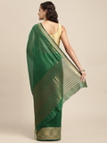 Leeza Store Women's Cotton Silk Golden Zari Border Jacquard Woven Plain Solid Saree with Unstitched Blouse Piece - Dark Green