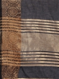 Leeza Store Women's Cotton Silk Golden Zari Border Jacquard Woven Plain Solid Saree with Unstitched Blouse Piece - Navy Blue