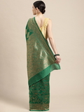 Leeza Store Women's Green Silk Blend Golden Zari FLoral Pattern Zari Butta Butti Woven Banarasi Style Saree with Unstitched Blouse Piece - Green