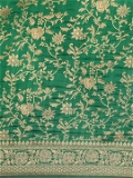 Leeza Store Women's Green Silk Blend Golden Zari FLoral Pattern Zari Butta Butti Woven Banarasi Style Saree with Unstitched Blouse Piece - Green