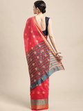 Leeza Store Women's Pink Jacquard Cotton Blend Golden Zari Butta Butti Woven Maheshwari Saree With Blouse Piece - Pink