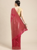 Leeza Store Women's Rani Pink Silk Blend Golden Zari FLoral Pattern Zari Butta Butti Woven Banarasi Style Saree with Unstitched Blouse Piece - Pink