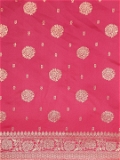 Leeza Store Women's Rani Pink Silk Blend Golden Zari FLoral Pattern Zari Butta Butti Woven Banarasi Style Saree with Unstitched Blouse Piece - Pink