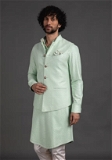 Arjan Dugal Green Chanderi Silk Bundi And Kurta Set - S, White