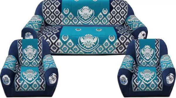 FreshFabrics Velvet Abstract Sofa Cover  (Blue Pack of 16)