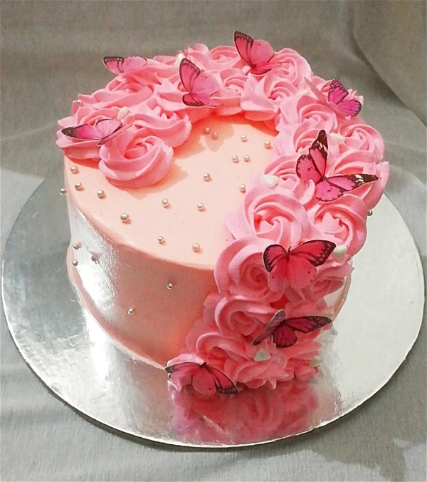 Floral Pink Vanilla Cake - 2 Pound