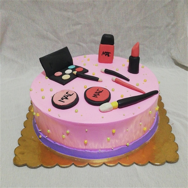 Makeup Theme Butterscotch Fondant Cake  - 1 Pound