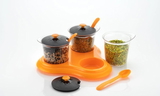 0609 MULTIPURPOSE DINING SET JAR AND TRAY HOLDER, CHUTNEYS/PICKLES/SPICES JAR - 3PC