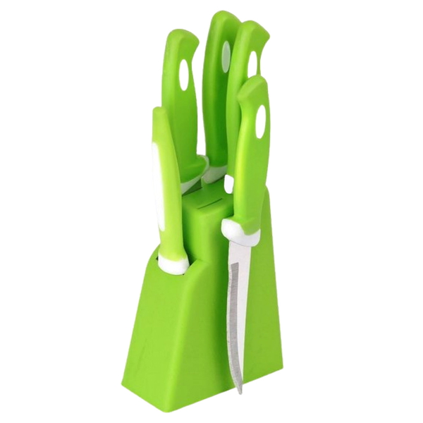2211 STAINLESS STEEL KNIFE & PEELER SET WITH STAND - 6 PCS