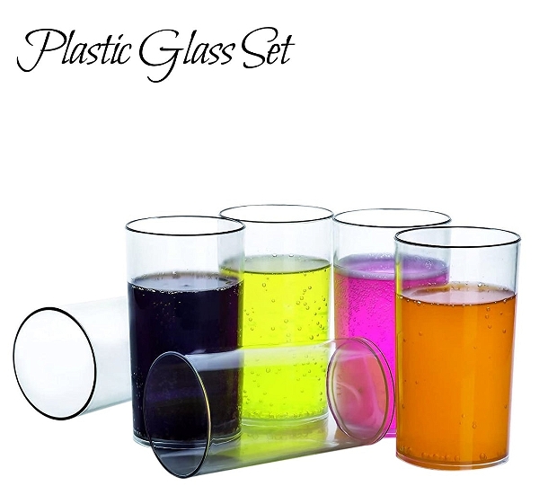 2343 HEAVY UNBREAKABLE STYLISH PLASTIC CLEAR LOOK FULLY TRANSPARENT GLASSES SET 330ML (6PCS)