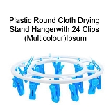 1367 PLASTIC ROUND CLOTH DRYING STAND HANGER WITH 24 CLIPS (MULTICOLOUR)