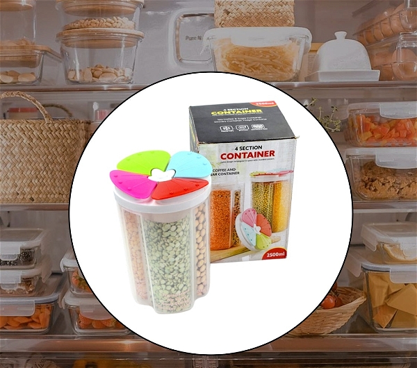 2822 4 SECTION STORAGE CONTAINERS AIRTIGHT TRANSPARENT FOOD PLASTIC STORAGE CONTAINER