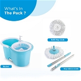 8702 PLASTIC SPINNER BUCKET MOP 360 DEGREE SELF SPIN WRINGING WITH 2 ABSORBERS FOR HOME AND OFFICE FLOOR CLEANING MOPS SET