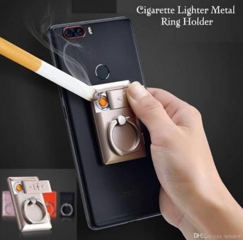Metal ring lighter with finger holder 