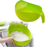 2068 PLASTIC RICE BOWL/FOOD STRAINER THICK DRAIN BASKET WITH HANDLE FOR RICE, VEGETABLE & FRUIT (SET OF 3PCS)