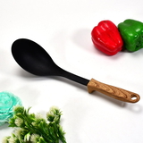 0183 SILICONE SOUP LADDLE HEAT RESISTANT WOODEN HANDLES KITCHEN GADGETS TOOLS SET FOR NONSTICK COOKWARE