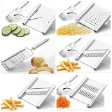 2142 6 IN 1 STAINLESS STEEL KITCHEN CHIPS CHOPPER CUTTER SLICER AND GRATER WITH HANDLE(Premium  Quality)