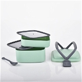 2837A GREEN DOUBLE-LAYER PORTABLE LUNCH BOX STACKABLE WITH CARRYING HANDLE AND SPOON LUNCH BOX