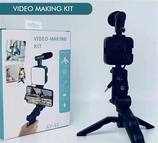 6054 VLOGGING KIT FOR VIDEO MAKING WITH MIC MINI TRIPOD STAND, LED LIGHT & PHONE HOLDER CLIP FOR MAKING VIDEOS