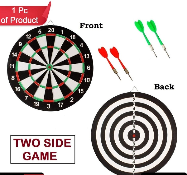 4897 BIG SIZE DOUBLE FACED PORTABLE DART BOARD WITH 4 DARTS SET FOR KIDS CHILDREN.