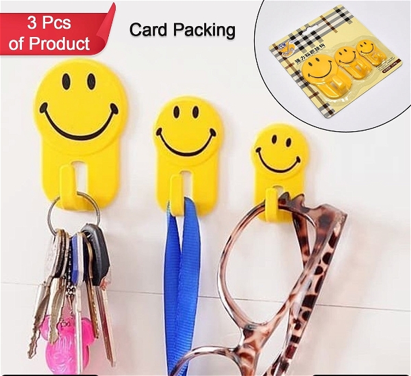1702 3PCS SELF ADHESIVE MULTIPURPOSE SMILEY HOOKS FOR HOME USE