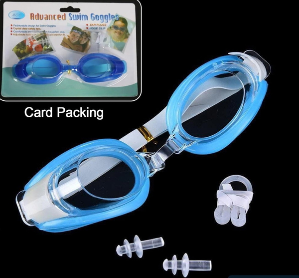 0399 SWIMMING GOGGLES WITH EAR AND NOSE PLUG ADJUSTABLE CLEAR VISION ANTI-FOG WATERPROOF