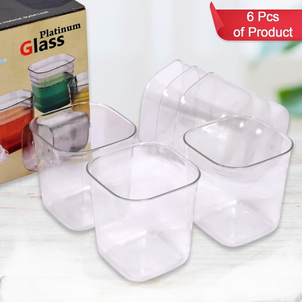 5244 PLASTIC PLATINUM UNBREAKABLE CLEAR 6 GLASS FOR WATER,JUICE