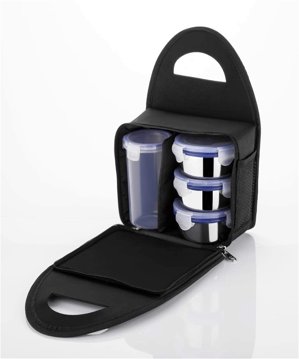 2201 COMPACT STAINLESS STEEL AIRTIGHT LUNCH BOX SET - 4 PCS (3 LEAKPROOF CONTAINERS AND 1 BOTTLE)