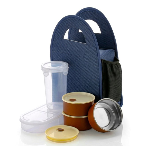 0128 STEEL LUNCH BOX SET (4 PCS, BLACK)