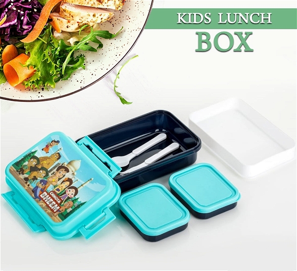 5238 KIDS LUNCH BOX & AIR TIGHT-BPA FREE-INTER LOCK WITH 4 COMPARTMENT INSULATED LUNCH BOX PLASTIC TIFFIN BOX FOR BOYS, GIRLS & SCHOOL